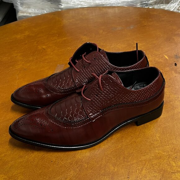 Santimon Men's US 8, 12 Red Wingtip Brogue Derby Crocodile Pattern Lace Up Shoes - Picture 2 of 10